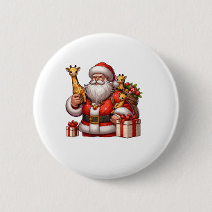 Amerikaanse Kerstman met Giraffe Cadeau Xmas Ronde Button 5,7 Cm
