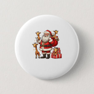 Amerikaanse Kerstman met Giraffe Cadeau Xmas Ronde Button 5,7 Cm