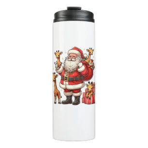 Amerikaanse Kerstman met Giraffe Cadeau Xmas Thermosbeker