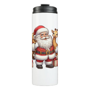 Amerikaanse Kerstman met Giraffe Cadeau Xmas Thermosbeker