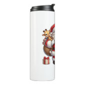 Amerikaanse Kerstman met Giraffe Cadeau Xmas Thermosbeker (Gedraaid links)