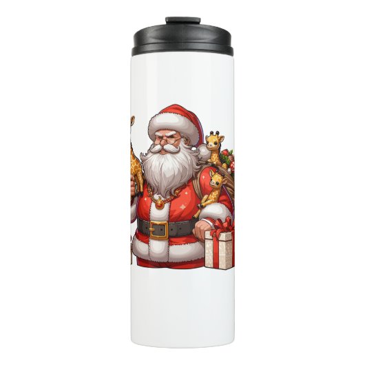 Amerikaanse Kerstman met Giraffe Cadeau Xmas Thermosbeker (Voorkant)