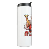 Amerikaanse Kerstman met Giraffe Cadeau Xmas Thermosbeker (Gedraaid links)