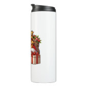 Amerikaanse Kerstman met Giraffe Cadeau Xmas Thermosbeker (Geroteerd rechts)