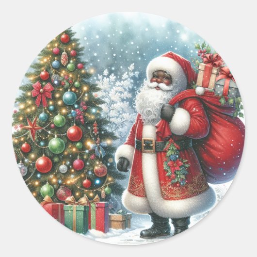 Amerikaanse kerstman ronde sticker (Voorkant)