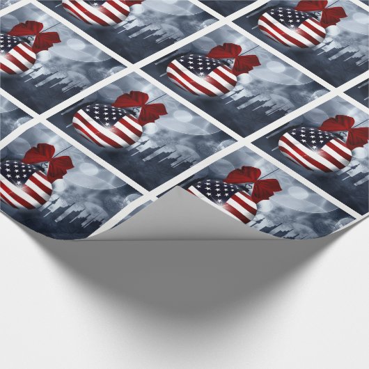 Amerikaanse kerstversiering en skyline cadeaupapier (Hoek)