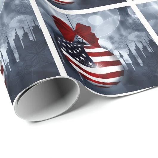 Amerikaanse kerstversiering en skyline cadeaupapier (Rol Hoek)
