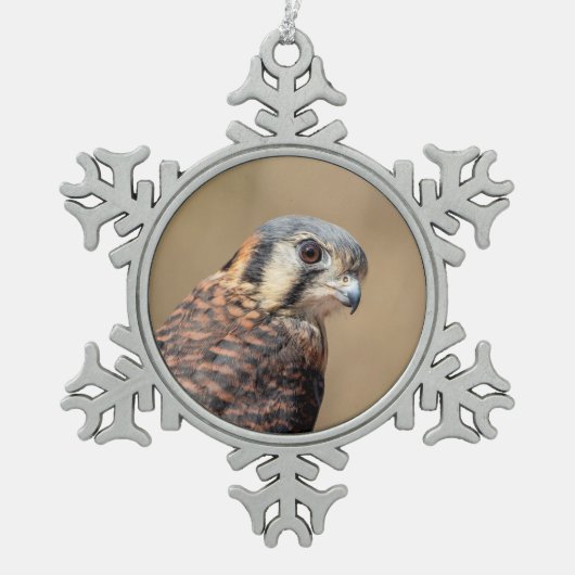 Amerikaanse kestrel tin sneeuwvlok ornament (Voorkant)