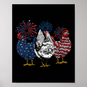 Amerikaanse kippen Dieren Grappig 4 juli Vuurwerk Poster