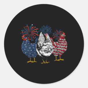 Amerikaanse kippen Dieren Grappig 4 juli Vuurwerk Ronde Sticker