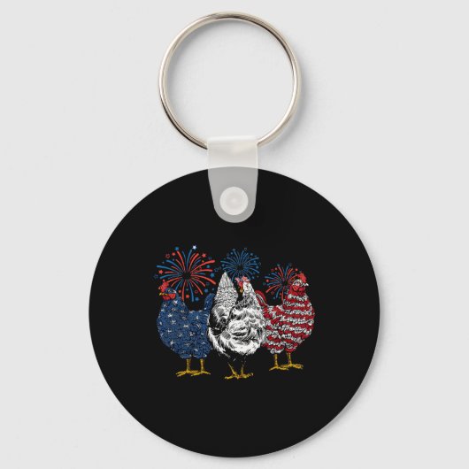 Amerikaanse kippendieren grappig 4 juli vuurwerk sleutelhanger (Voorkant)