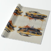 Amerikaanse klassieke gele auto cadeaupapier (Uitgerold)