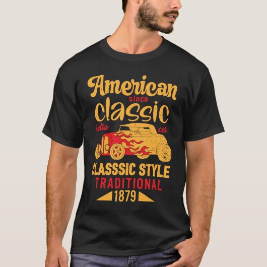 Amerikaanse klassieke oprolwagen met warmloperrin t-shirt (Voorkant)