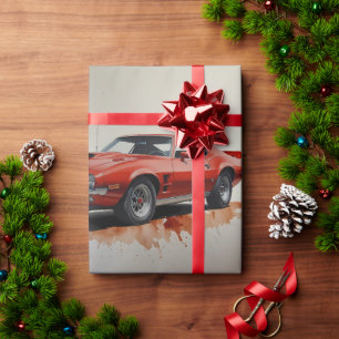 Amerikaanse klassieke rode auto inpakpapier