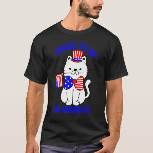 Amerikaanse Kleurrijke Kat Met Vlinderdas Trots Om T-shirt