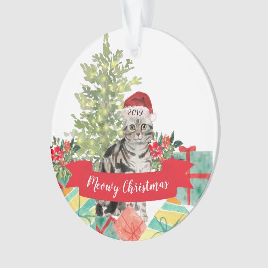 Amerikaanse Korthaar bruin Tabby Kerstmis Ornament (voorkant)