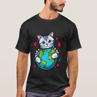 Amerikaanse Korthaar Kat Aardedag Knuffel Liefde E T-shirt