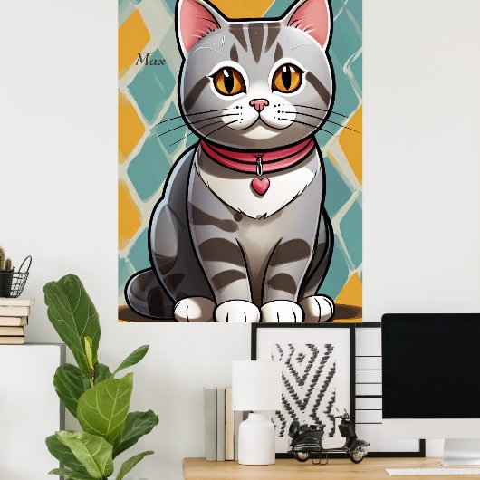 Amerikaanse Korthaar Kat Abstract Art Feline Poster (Thuiskantoor)