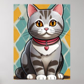 Amerikaanse Korthaar Kat Abstract Art Feline Poster (Voorkant)