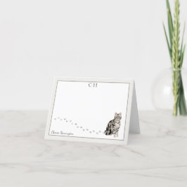 Amerikaanse Korthaar Kat Grijs Rand Monogram Naam Bedankkaart