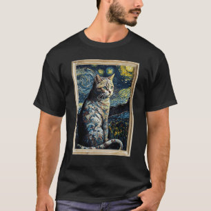 Amerikaanse Korthaar Kat in Van Gogh's Sterrennach T-shirt