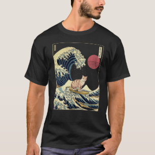 Amerikaanse Korthaar Kat Kanagawa Wave Funny Surf T-shirt
