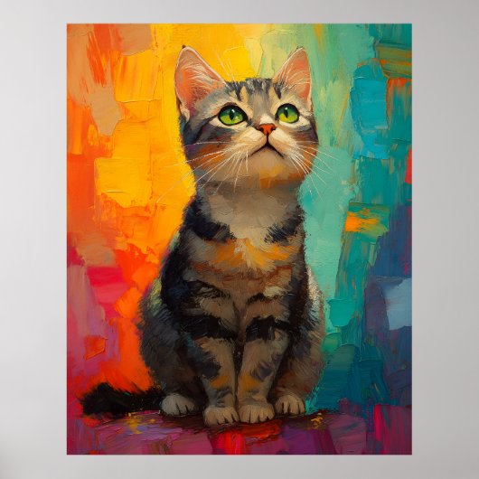 Amerikaanse Korthaar Kat met Abstracte Kleuren Poster (Voorkant)