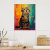 Amerikaanse Korthaar Kat met Abstracte Kleuren Poster (Keuken)