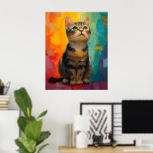 Amerikaanse Korthaar Kat met Abstracte Kleuren Poster (Thuiskantoor)