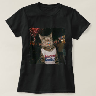 Amerikaanse Korthaar Kat Vuurwerk Lolly T-shirt