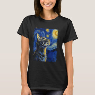 Amerikaanse Kortharige Kat Sterrennacht Schilderij T-shirt