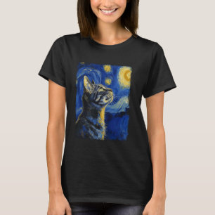 Amerikaanse Kortharige Kat Sterrennacht Schilderin T-shirt