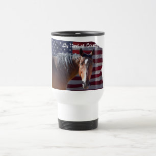 Amerikaanse kwartpaarden en -vlag - patriottisch reisbeker