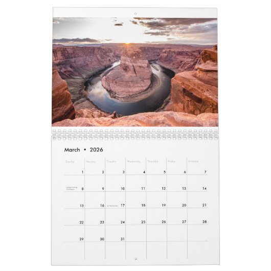 Amerikaanse landschapskalender voor de zuidwesteli kalender (Mar 2026)