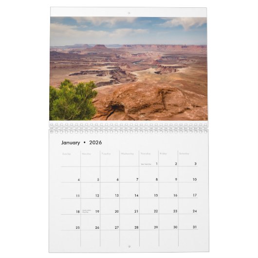 Amerikaanse landschapskalender voor de zuidwesteli kalender (Jan 2026)