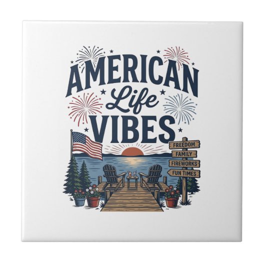Amerikaanse Leven Vibes Patriottische Meer Vector Tegeltje (Voorkant)