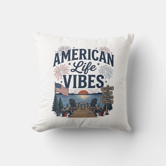 Amerikaanse Levensvibes Patriottische Meer Vector  Kussen (Voorkant)
