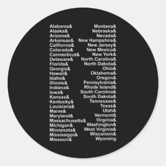 Amerikaanse lijst van vijftig staten ronde sticker