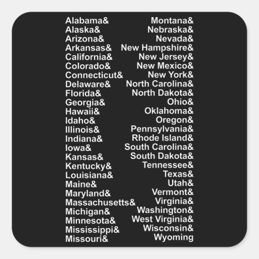 Amerikaanse lijst van vijftig staten vierkante sticker (Voorkant)