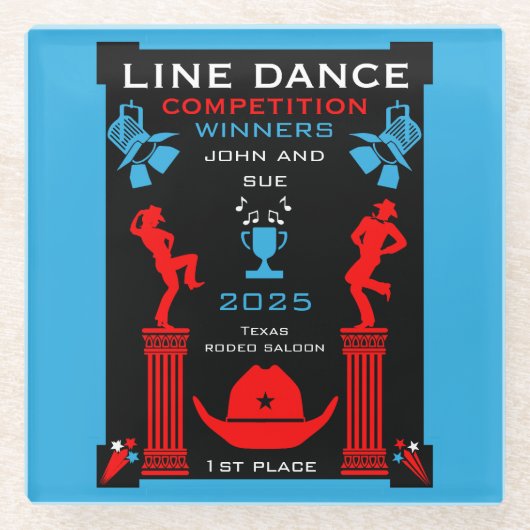Amerikaanse Line Dancing Competitie Glazen Onderzetter (Voorkant)