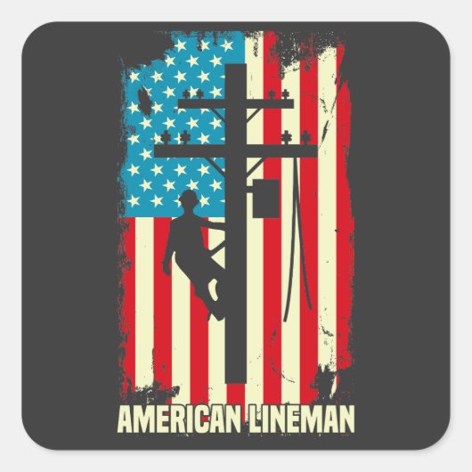 Amerikaanse Lineman Flag Electric Cable Patriot Vierkante Sticker (Voorkant)