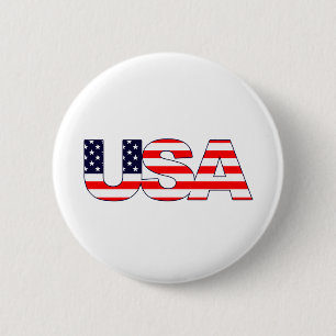 Amerikaanse Logo Initialen met Amerikaanse vlag Ronde Button 5,7 Cm