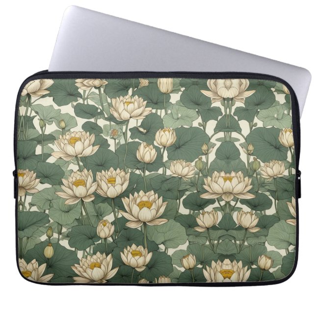 Amerikaanse Lotus bloemen patroon Laptop Sleeve (Voorkant)