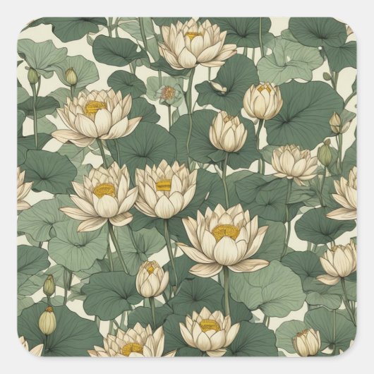 Amerikaanse Lotus bloemen patroon Vierkante Sticker (Voorkant)