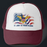 Amerikaanse Maagdeneilanden Amerikaanse vlaggen St Trucker Pet<br><div class="desc">Amerikaanse Maagdeneilanden Amerikaanse vlaggen St. John USVI Trucker Hat geweldig om te draag als je er maar uit komt en het heeft de Amerikaanse Maagdeneilanden vlaggen.</div>
