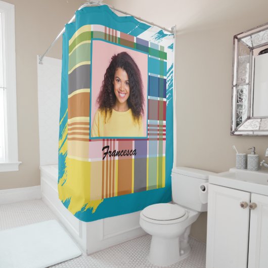 Amerikaanse Maagdeneilanden Madras Foto Elegant Douchegordijn (In situ)