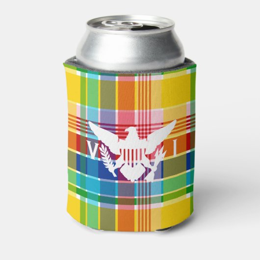 Amerikaanse Maagdeneilanden Madras Pattern & Flag Blikjeskoeler (Blikje Achterkant)