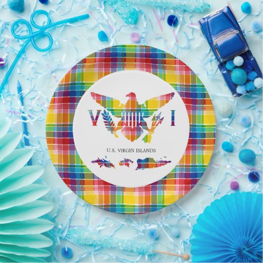 Amerikaanse Maagdeneilanden Madras, vlag en eiland Papieren Bordje (Feest)