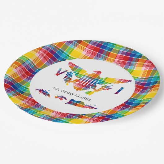 Amerikaanse Maagdeneilanden Madras, vlag en eiland Papieren Bordje (Gekanteld)