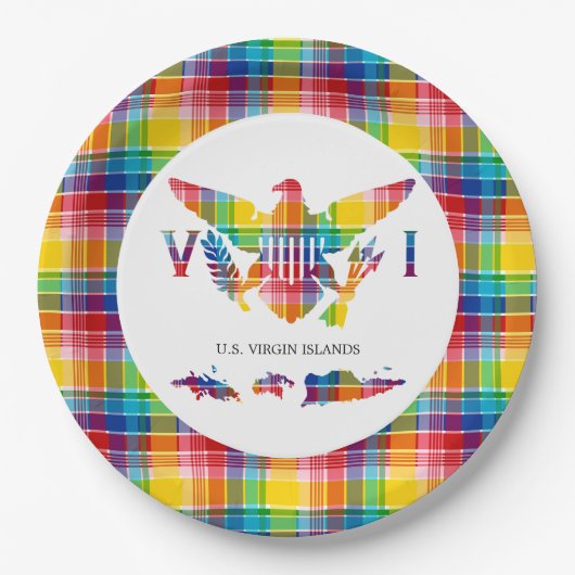 Amerikaanse Maagdeneilanden Madras, vlag en eiland Papieren Bordje (Voorkant)